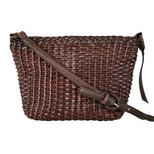 Vintage Talbots Woven Leather Purse Crossbody Brown Classic Old Money Boho